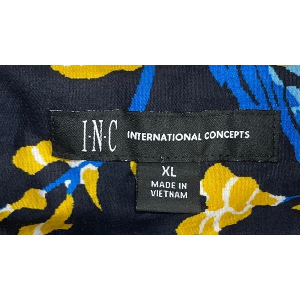 INC International Concepts Button Front Shirt Men's XL Floral Print Yellow Blue - Picture 3 of 8
